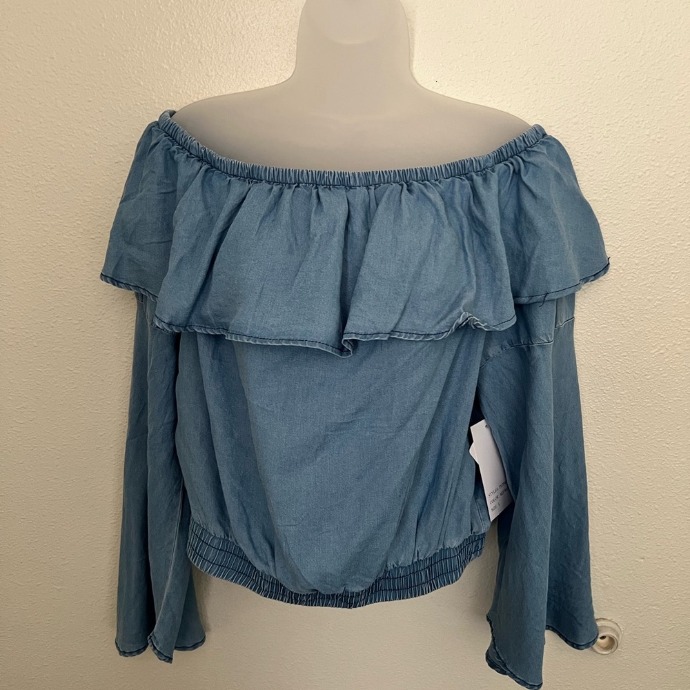 Cavalini Blue Ruffled Long Sleeve Blouse